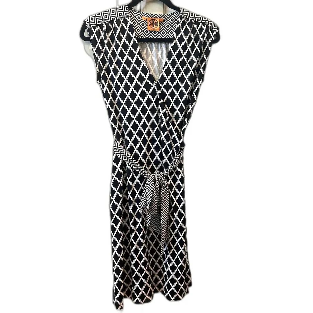 Tory Burch Black & White Silk Wrap Dress - Size XS